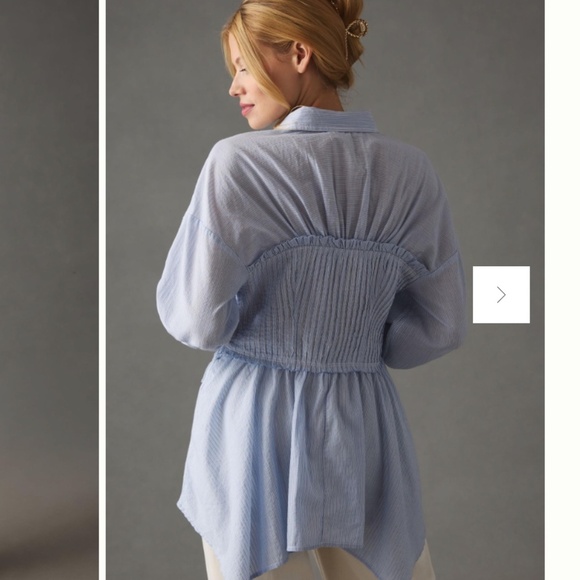 Pilcro Corset Buttondown Blouse Blue and White Size Small - Picture 2 of 13